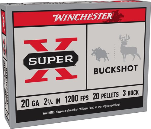 WINCHESTER SUPER-X 20GA 2.75" - #3 BUCK 20 PELLETS 5RD 50BX/CS