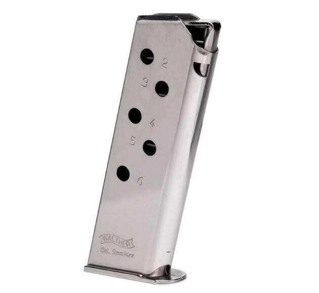 WALTHER ARMS MAGAZINE PPK 380ACP 6RD NICKEL