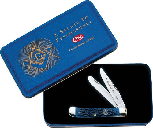 CASE KNIVES MASONIC GIFT TIN - STANDARD JIG BLUE BONE TRAPPER