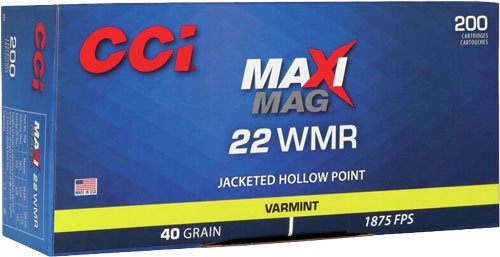 CCI MAXI-MAG 22WMR 40GR JHP - 1875FPS 200RD 10BX/CS