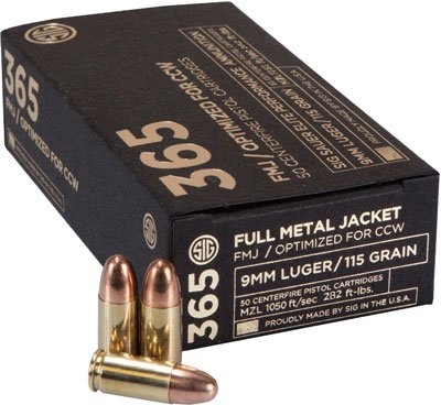 SIG AMMO 9MM 115GR ELITE BALL - 365 FMJ 50RD 20BX/CS