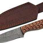 SZCO RITE EDGE 4" RED TWISTED - WOOD HUNTER DAMASCUS W/SHEATH