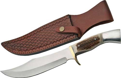 SZCO STEEL STAG 8" IRON COUGAR - DEER ANTLER HANDLE SS BLADE