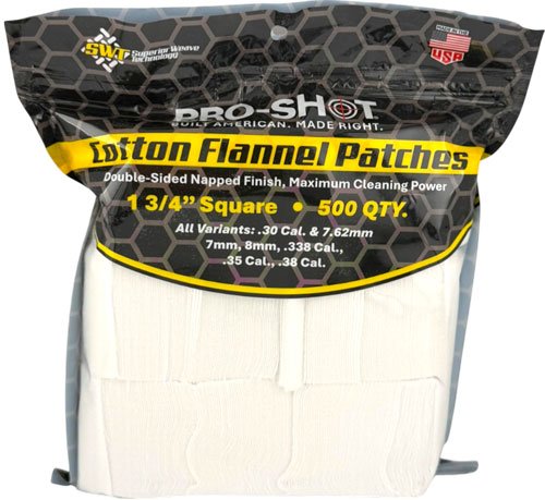 PRO SHOT CLEANING PATCH COTTON - FLANNEL .30-.38 1 3/4" 500CT