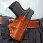 DESANTIS MINI SCABBARD HOLSTER - RH OWB LEATHER SHIELD 9/40 TAN