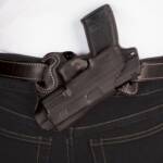 DESANTIS SMALL OF BACK HOLSTER - RH OWB LEATHER COLT 1911 BLK