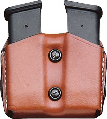 DESANTIS DOUBLE MAG POUCH OWB - LEATHER SINGLE STACK 10/45 TAN