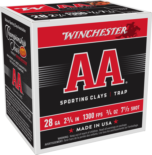 WINCHESTER AA 28GA 2.75" 3/4OZ - #7.5 1300FPS 250RD CASE LOT